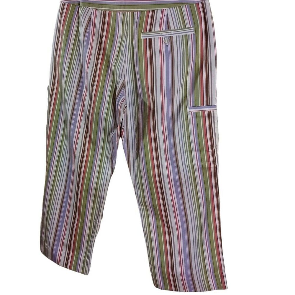 Lizgolf Striped Golf Casual Colorful Stretch Capri Pants White Green Pink Sz 8p - Picture 4 of 8